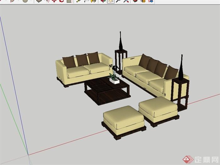 东南亚风格室内沙发茶几SU模型(1)