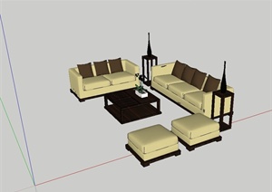 东南亚风格室内沙发茶几SU(草图大师)模型