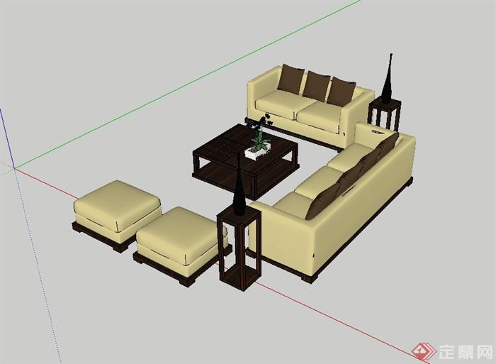 东南亚风格室内沙发茶几SU模型(2)