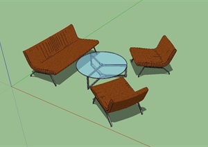 现代风格办公室洽谈区沙发茶几设计SU(草图大师)模型