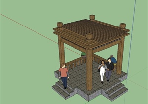 现代中式木质休闲廊架设计SU(草图大师)模型