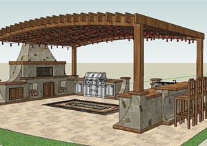 新古典风格花园厨房廊架设计SU(草图大师)模型