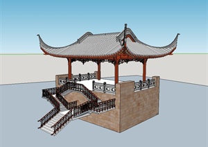 某古典中式风格详细戏台建筑设计SU(草图大师)模型