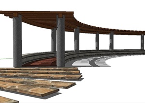 简约弧形木廊架设计SU(草图大师)模型