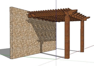 中式单边木廊架设计SU(草图大师)模型