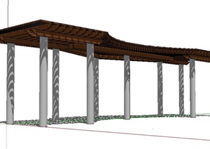 传统风格木栅条景观廊架设计SU(草图大师)模型