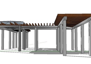 现代转折木廊架设计SU(草图大师)模型