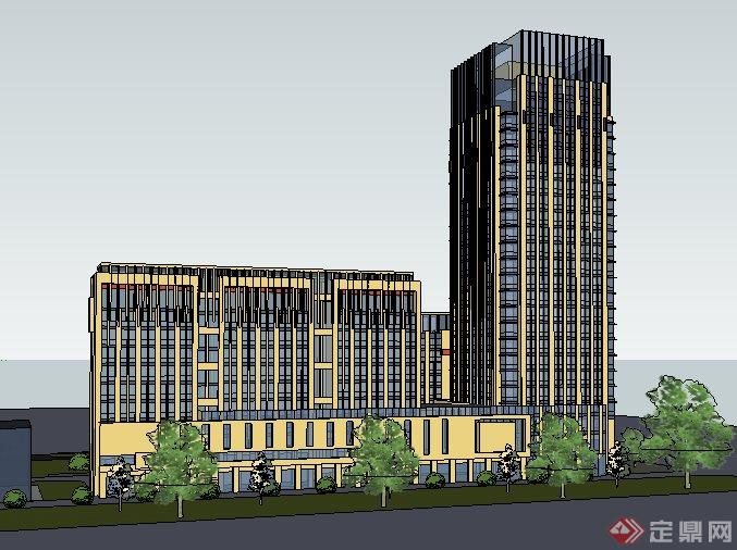 现代多层+高层办公楼建筑设计su模型(1)
