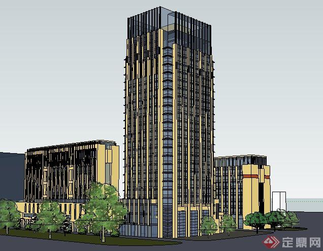 现代多层+高层办公楼建筑设计su模型(2)