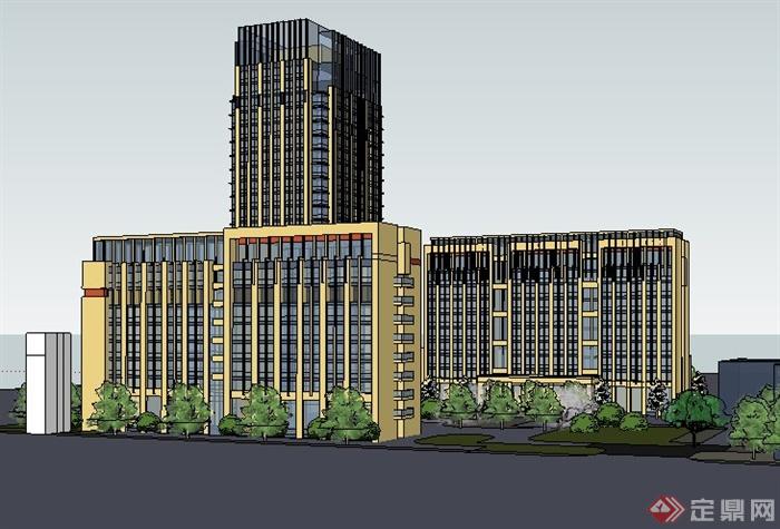 现代多层+高层办公楼建筑设计su模型(3)