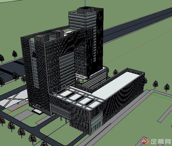 现代高层集团办公大厦建筑设计su模型(4)