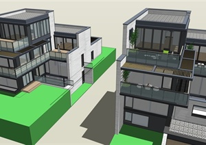 某精细现代风格独栋别墅住宅建筑设计SU(草图大师)模型