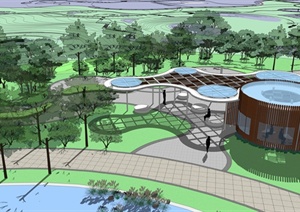 某现代风格滨水公园节点景观规划设计SU(草图大师)模型