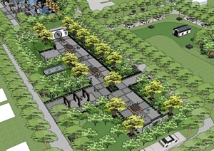 某精美现代中式风格住宅区公园景观规划设计SU(草图大师)模型