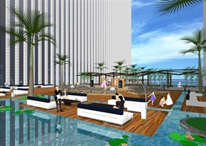 某精致现代风格屋顶游泳池景观规划设计SU(草图大师)模型含JPG图片