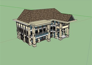 新古典风格独栋售楼部建筑设计SU(草图大师)模型