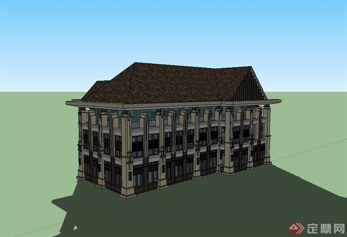 新古典风格独栋售楼部建筑设计su模型(3)