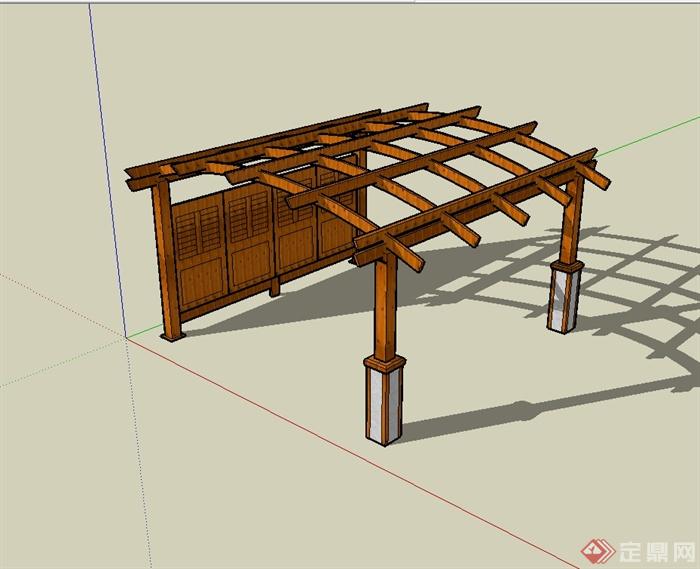 现代传统风格木廊架设计SU模型(1)