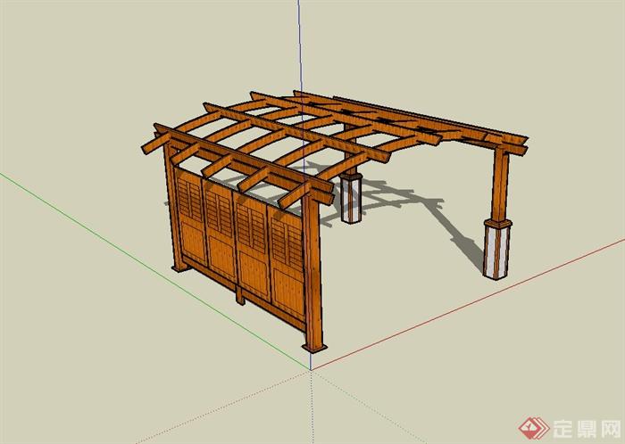 现代传统风格木廊架设计SU模型(2)