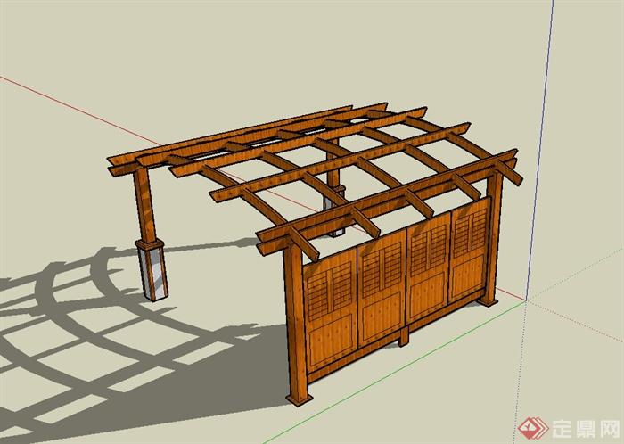 现代传统风格木廊架设计SU模型(3)