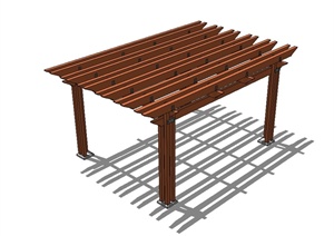 现代风格木桌独特廊架设计SU(草图大师)模型