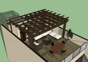 某现代风格独特屋顶廊架设计SU(草图大师)模型
