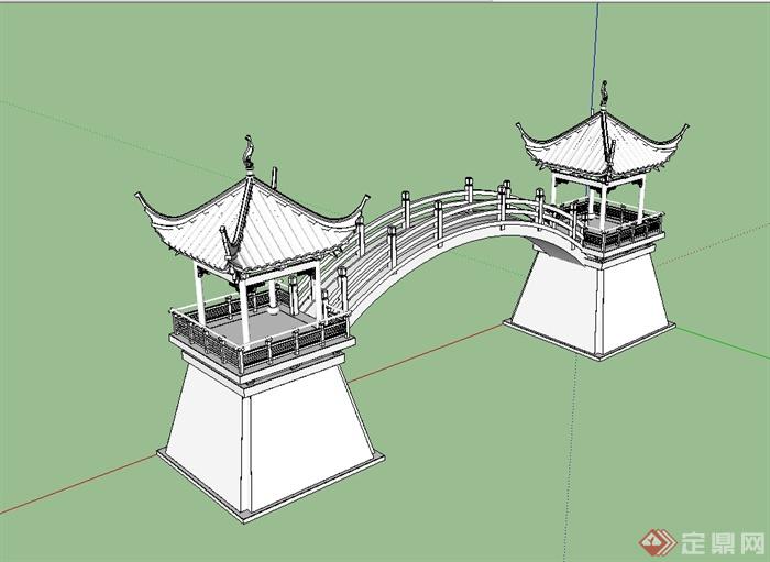 某古典中式风格独特长亭设计su模型(3)