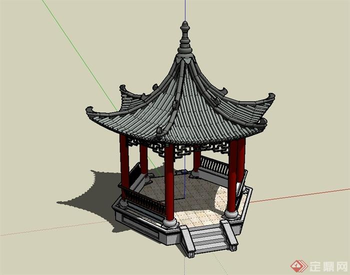 某古典中式风格详细凤凰亭设计su模型(2)
