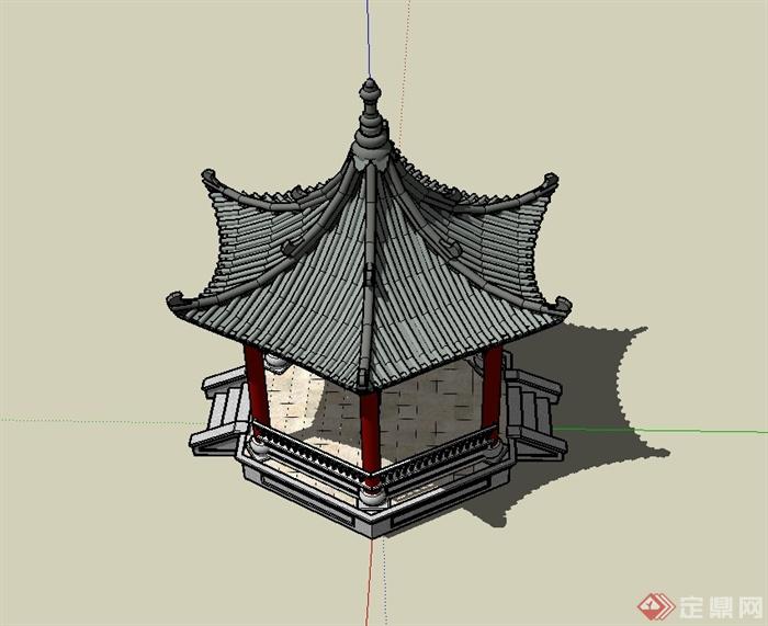 某古典中式风格详细凤凰亭设计su模型(3)