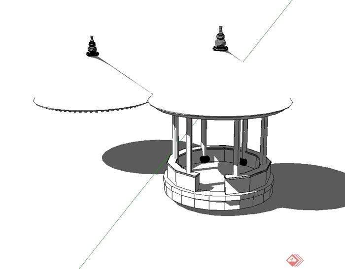 某古典中式风格圆形单亭设计su模型(1)