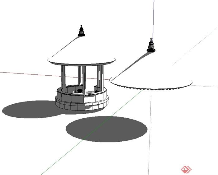 某古典中式风格圆形单亭设计su模型(3)