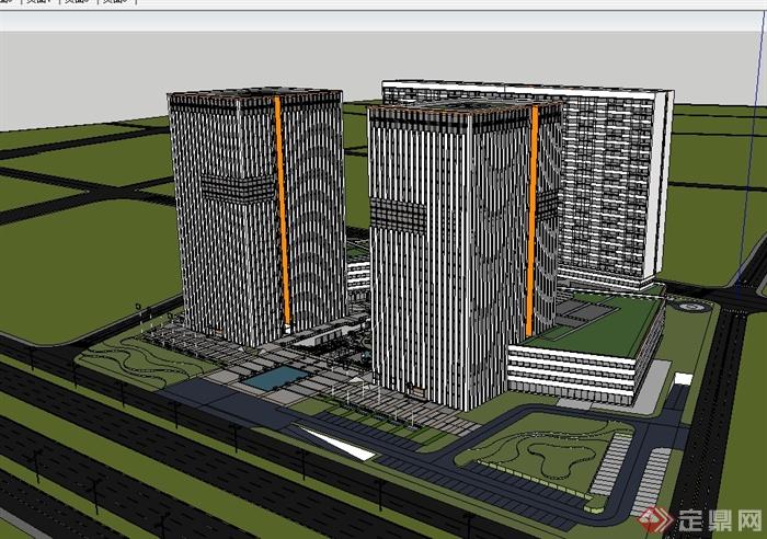 现代风格写字楼办公大楼设计su模型[原创]