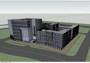 现代风格高层多栋办公大楼组合设计SU(草图大师)模型