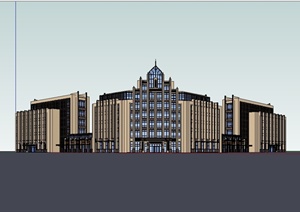 新古典风格沿街办公楼建筑设计SU(草图大师)模型