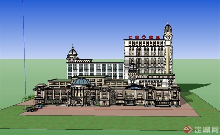 欧式风格医院建筑楼设计su模型(3)