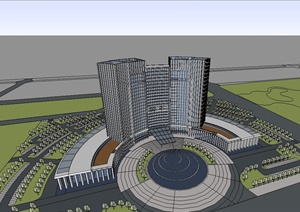 现代风格高层弧形办公大楼设计SU(草图大师)模型