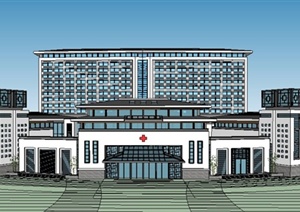 新中式风格医院整体建筑规划设计SU(草图大师)模型
