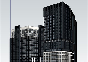 现代高层办公楼建筑SU(草图大师)单体模型