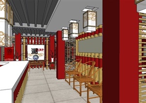 现代新中式餐厅室内装修设计SU(草图大师)模型