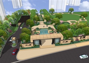 某新古典风格住宅小区景观设计SU(草图大师)模型