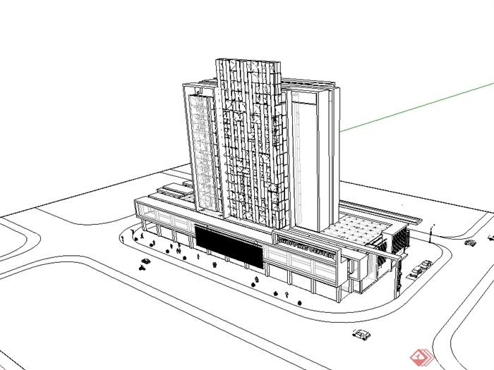 某现代风格无材质贴图办公大楼设计SU模型(1)