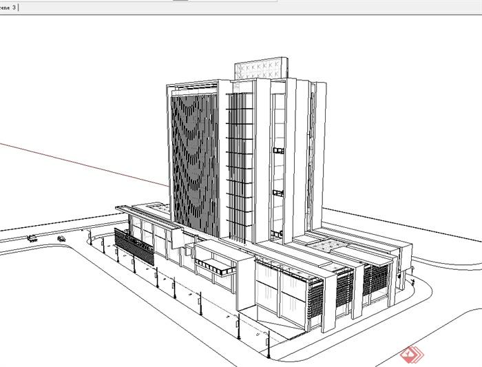 某现代风格无材质贴图办公大楼设计SU模型(3)