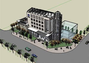 现代风格建设银行办公大楼设计SU(草图大师)模型