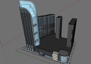 某现代风格商业办公大楼及住宅楼综合设计SU(草图大师)模型