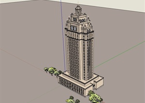 某简欧风格详细精致高层办公大楼设计SU(草图大师)模型
