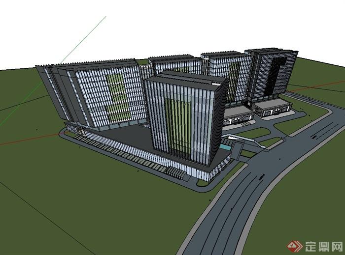 现代高层详细精致办公大楼设计SU模型(1)