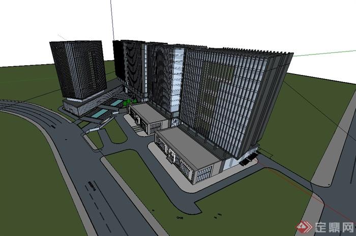 现代高层详细精致办公大楼设计SU模型(2)