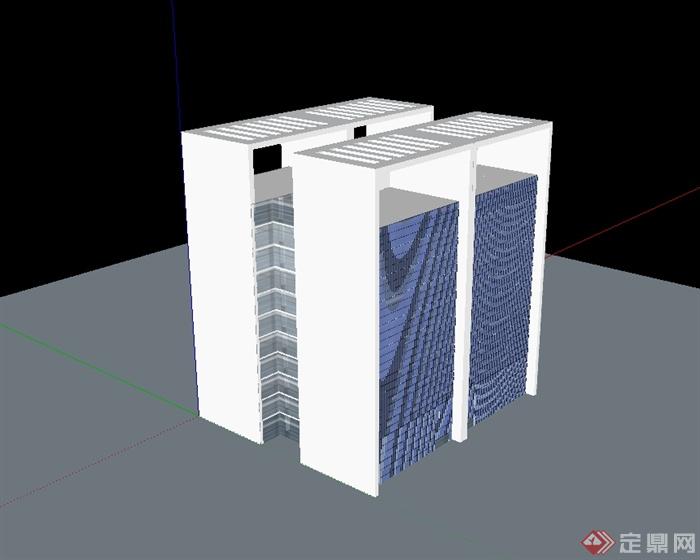 现代简单的办公大楼建筑设计SU模型(2)