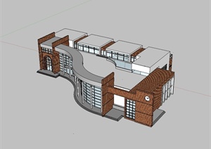 现代风格详细多层食堂建筑楼设计SU(草图大师)模型