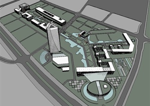 现代风格校区建筑规划设计SU(草图大师)模型